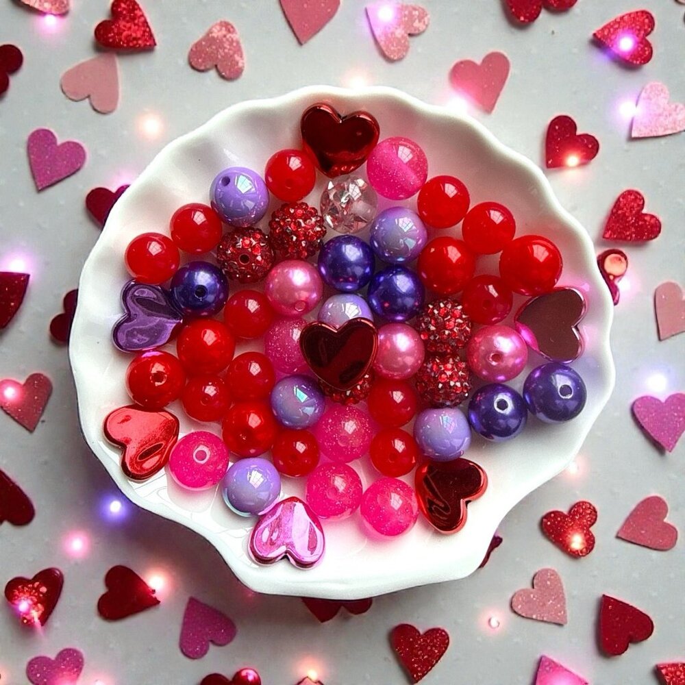Lot Of 40 Beads For Beadable Pens-Berry Valentine Mix